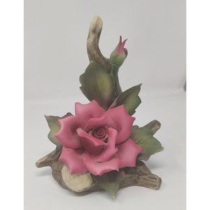 Beautiful Rose Capodimonte Flower Statue Pink N Crown Italy
